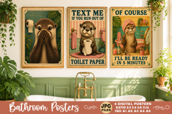 Bathroom funny animals posters, Retro 4 Posters JPG Bathroom Product Image 3