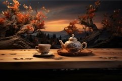 Elegant tea set with a warm sunset backdrop, creating a tran Product Image 1