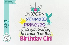 Unicorn Mermaid Princess Birthday Girl words svg cut file Product Image 2
