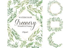 Watercolor Greenery Wreath Clipart Product Image 1