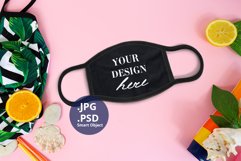 Black Face Mask Tropical Mockup PSD, Summer mask Mockup PSD Product Image 1