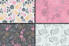 Seamless Elegant Floral Digital Paper with hand drawn flowers - Gray Blue Peach Pink Product Image 2