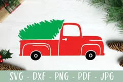 Red Truck Christmas SVG | Vintage Red Truck With Tree Product Image 3