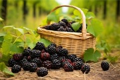 Fresh blackberries in a basket in vineyard setting Product Image 1