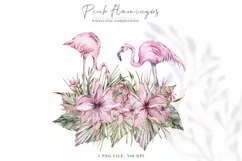 Watercolor pink flamingo clipart Valentines day illustration Product Image 1
