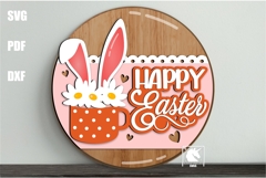 Happy Easter Bunny Door Hanger SVG | Bunny Ears Door Sign Product Image 1