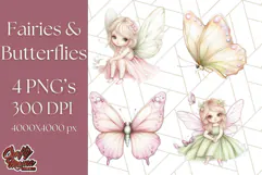 Pastel Fairies and Butterflies PNG, Spring Fantasy Clipart Product Image 1