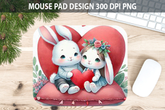 Watercolor Bunny Mouse Pad Sublimation - Valentines PNG Product Image 1