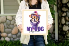 Cute winter baby dog in beret and scarf sublimation PNG Product Image 3