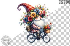 Floral Crown Gnome Rides A Bike Sublimation Clipart Design Product Image 1