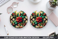 Flowers Car Coaster Sublimation|Christmas Coaster PNG Design Product Image 1