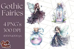 Gothic Fairy & Potion Clipart, Dark Fantasy PNG Printable Product Image 1