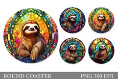 Stained Glass Sloth Coaster. Sloth Round Coaster Sublimation Product Image 1