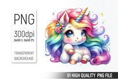 Cute Unicorn Clipart PNG, Printable Animals, Wildlife Desig Product Image 1