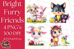 Cute Animal Friends Clipart PNG, Bright Spring Animal Duos Product Image 1