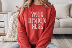 Red Gildan 18000 Crewneck Sweatshirt Mockups,G18000 Product Image 1