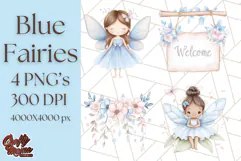 Pastel Blue Fairy Garden Clipart, Enchanted Cottagecore Png Product Image 1