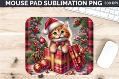 Watercolor Cat Mouse Pad Sublimation - Christmas PNG Design Product Image 1