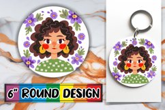 Chic Female Portrait Round Design with Flowers PNG Product Image 1