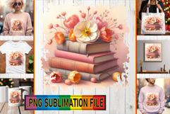 Cheerful TSHIRT PNG Gift Ideas, Book and flower Product Image 1