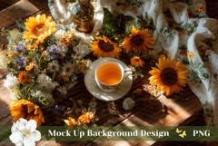 Wooden Table Background Mockup, Sunflowers Background Product Image 1