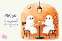 Ghost Couple PNG Halloween Ghost Cafe Clipart Sublimation Product Image 1