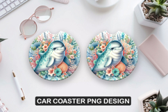Dolphin Flower Car Coaster Sublimation| Animal Coaster PNG Product Image 1