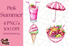 Pink Summer Clipart, Cute Beach Icons, Aesthetic PNG Product Image 1