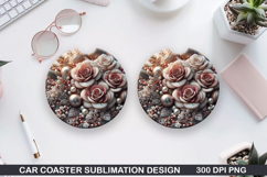 Roses Car Coaster Sublimation| Christmas Coaster PNG Design Product Image 1