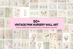 Vintage Pink Prints Nursery Wall Art Cute Pastel Girl Room Product Image 1