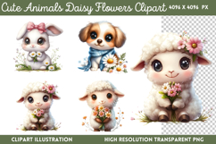 Cute Animals Daisy Flowers Clipart PNG Product Image 1