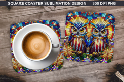 Owls Coaster Sublimation, 4th Of July Coaster PNG Design Product Image 1