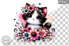Cat With Flowers Sublimation - Clipart PNG Design Product Image 1