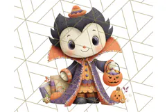 Kawaii Halloween Clipart Cute Kids and Candy Elements Png Product Image 3