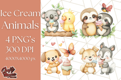 Spring Animal Ice Cream Clipart, Cute Pastel Animal PNG Product Image 1
