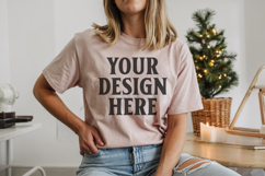 Bella Canvas 3001 Heather Peach Christmas Shirt Mockup, Tran Product Image 1