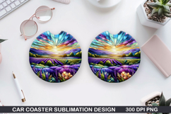 Flower Car Coaster Sublimation| Summer Coaster PNG Design Product Image 1