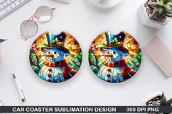 Snowman Car Coaster Sublimation|Christmas Coaster PNG Design Product Image 1