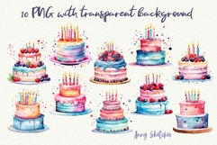 10 Birthday Cakes Watercolor Clipart PNG Product Image 2