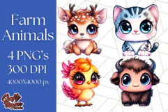 Farm Animals Kawaii Clipart PNG, Cute Barnyard Animal Product Image 1