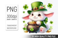 St. Patrick’s Bunny with Hat Clipart, Sublimation PNG Product Image 1