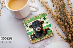 Cute Highland Calf with Gold Square Coaster PNG Sublimation Product Image 1