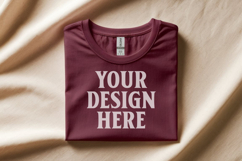 Gildan 64000 Maroon Folded Tshirt Mockup Product Image 1