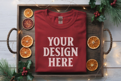 Gildan 5000 Red Folded Christmas Mockup, G5000 mockup Product Image 1