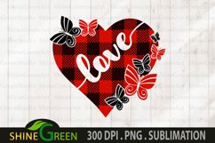 Valentine Sublimation Buffalo Plaid Heart Butterfly PNG Product Image 2