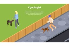 Cynologist dog training concept banner, isometric style Product Image 1