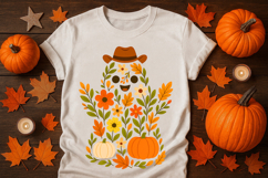 Fall Pumpkin Cowboy Hat Ghost PNG | Cute Fall Halloween DTF Product Image 3
