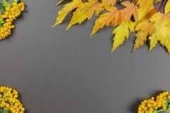 Autumn flat lay with leaves and berries dark mockup. Product Image 1
