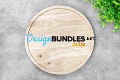 Wooden plate mockup with green plant Stock photo Product Image 1