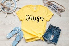 Bella Canvas 3001 Yellow T-shirt Mockup for Summer and Beach Product Image 1